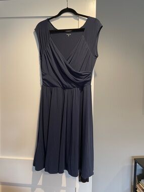 Garnet hill Casual Navy Blue Cap-Sleeve Wrap Dress